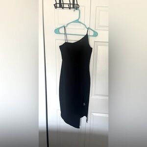 Black stretchy asymmetrical bodycon midi dress - worn once